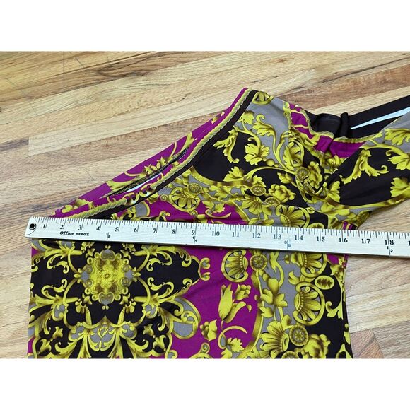 Cache Women's M Yellow Rayon Blouse Y2k Stretch Baroque Print Boho One Shoulder - Picture 7 of 7